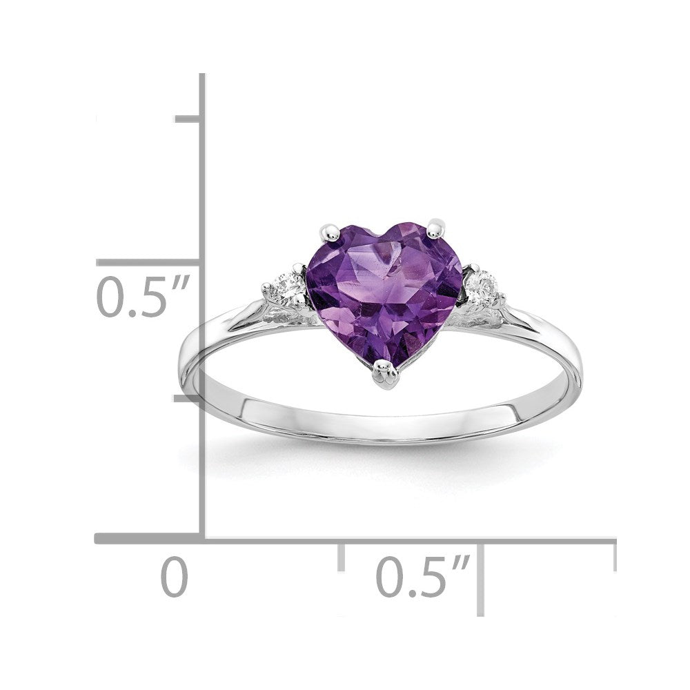 14k White Gold 7mm Heart Amethyst AAA Diamond ring