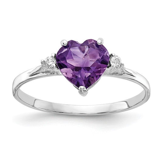 14k White Gold 7mm Heart Amethyst AA Diamond ring