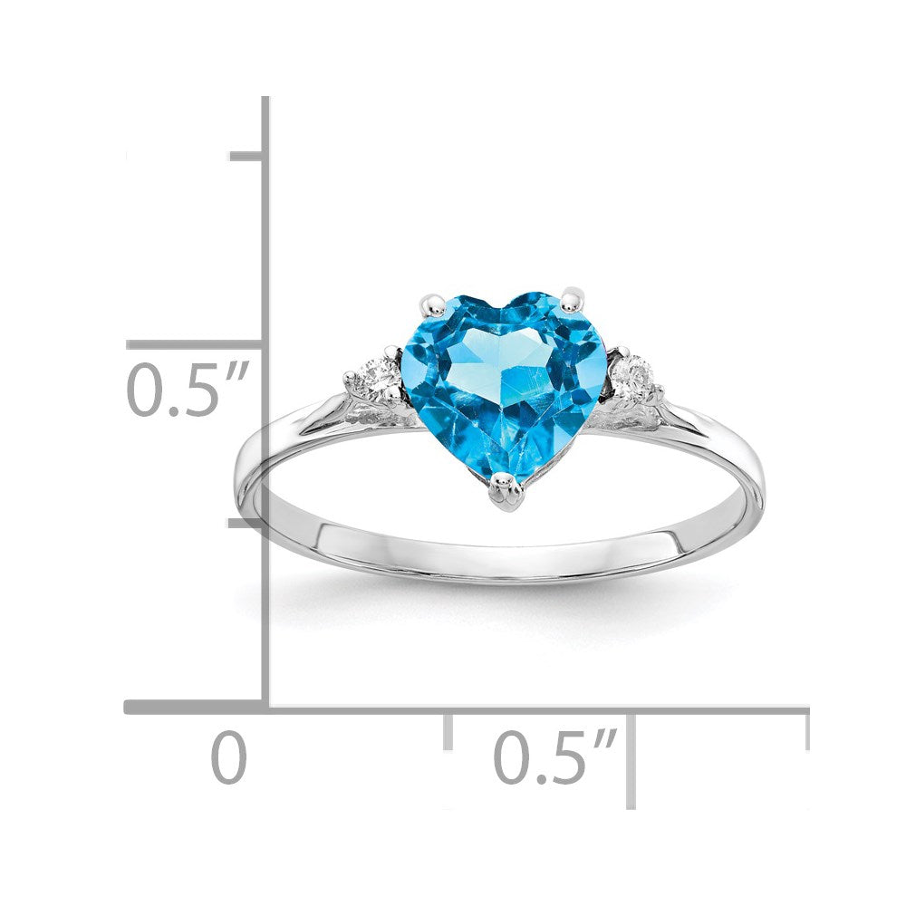 14k White Gold 7mm Heart Blue Topaz VS Diamond ring