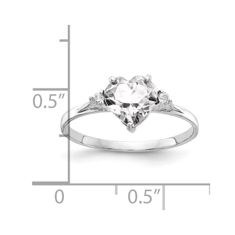 14k White Gold 7mm Heart Cubic Zirconia A Diamond ring