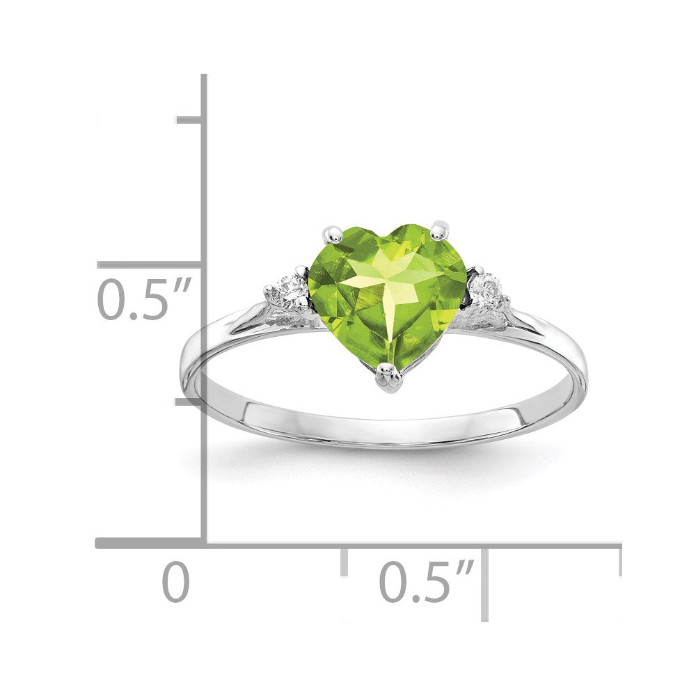 14k White Gold 7mm Heart Peridot VS Diamond ring