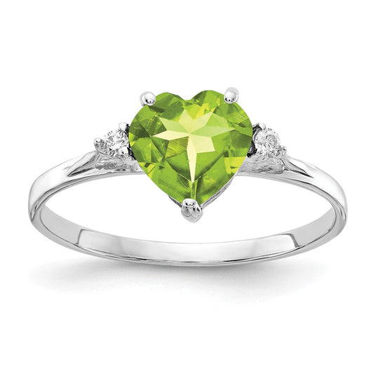 14k White Gold 7mm Heart Peridot AA Diamond ring