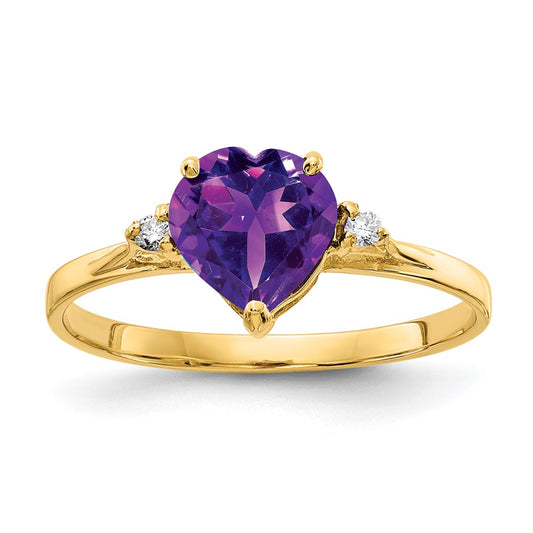 14k 7mm Heart Amethyst VS Diamond ring