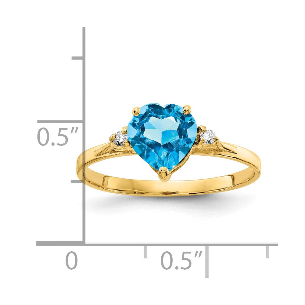 14k Yellow Gold 7mm Heart Blue Topaz AA Diamond ring
