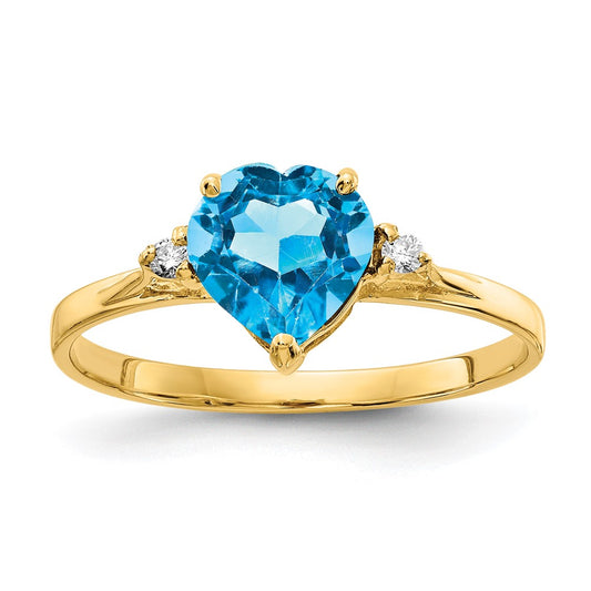 14k 7mm Heart Blue Topaz AAA Diamond ring