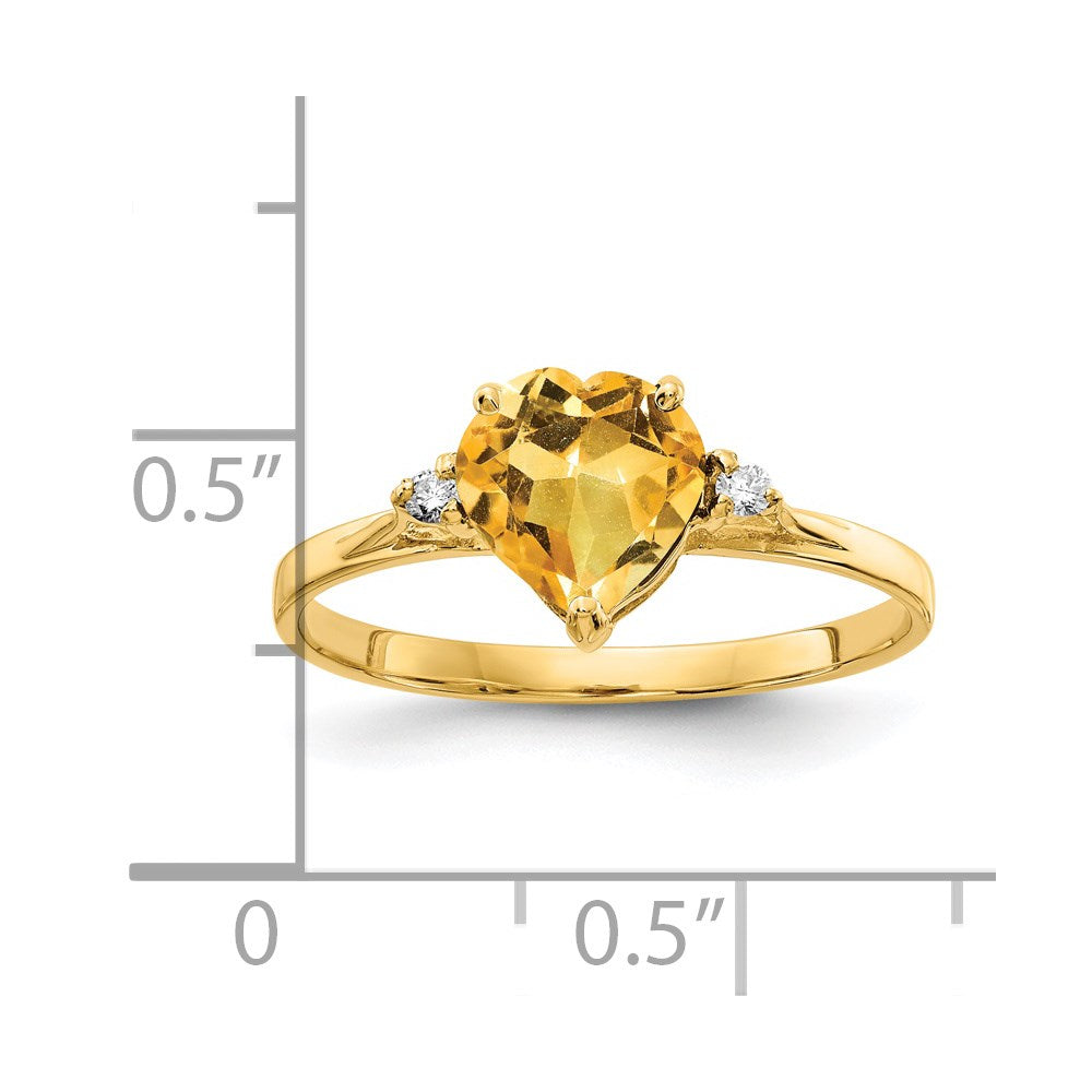 14k 7mm Heart Citrine AA Diamond ring