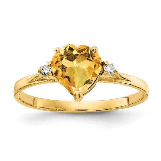 14k 7mm Heart Citrine A Diamond ring