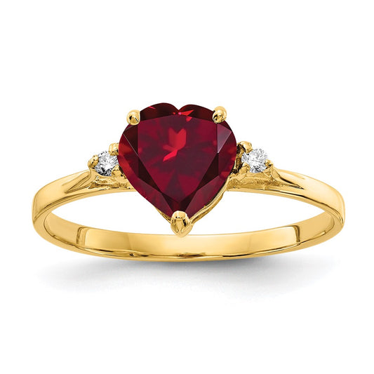 14k 7mm Heart Created Ruby AA Diamond ring
