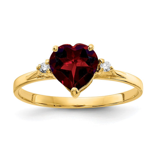 14k 7mm Heart Garnet A Diamond ring