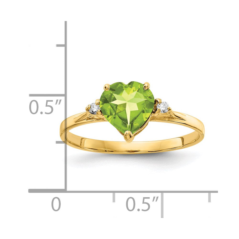 14k 7mm Heart Peridot AA Diamond ring
