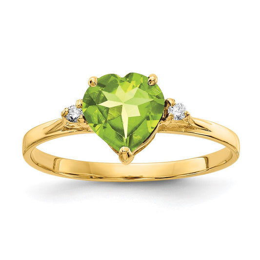 14k 7mm Heart Peridot A Diamond ring