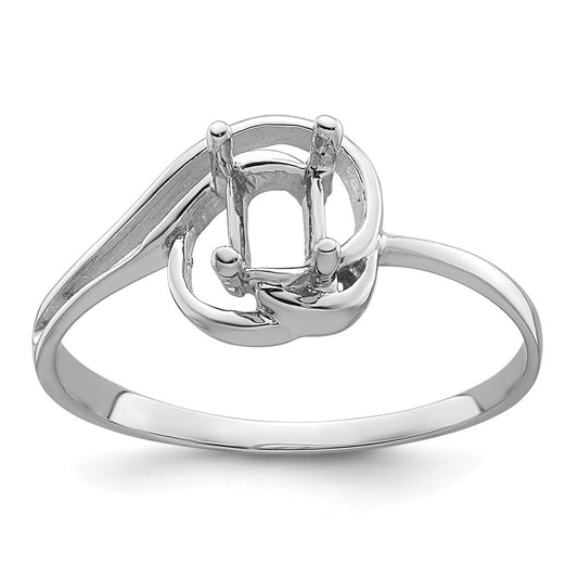 14k White Gold Polished 7x5 Oval Gemstone Ring Mounting