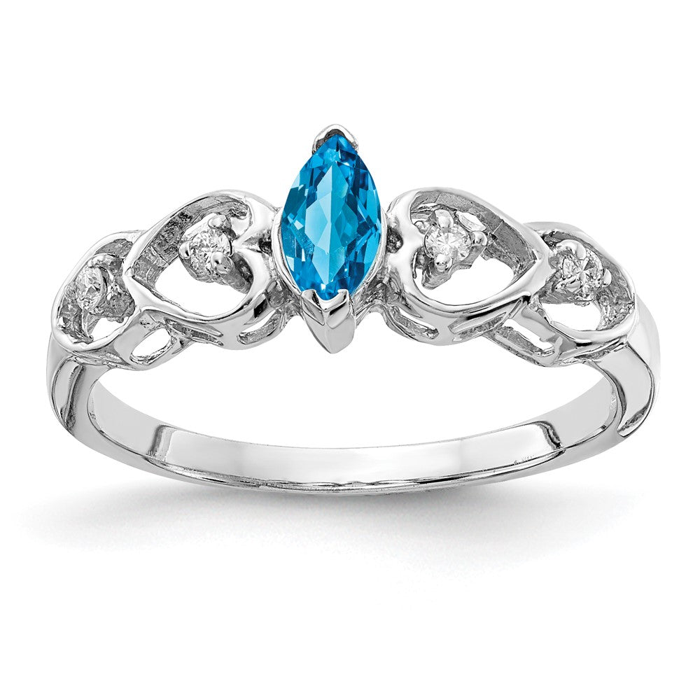 14k White Gold 6x3mm Marquise Blue Topaz AAA Diamond ring
