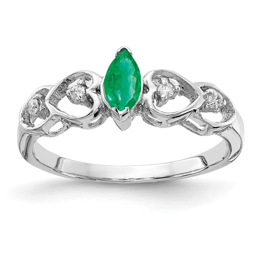 14k White Gold 6x3mm Marquise Emerald A Diamond ring