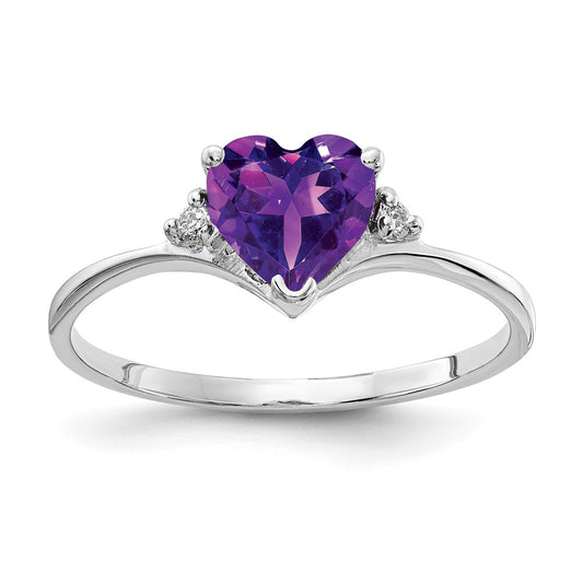 14k White Gold 6mm Heart Amethyst AAA Diamond ring