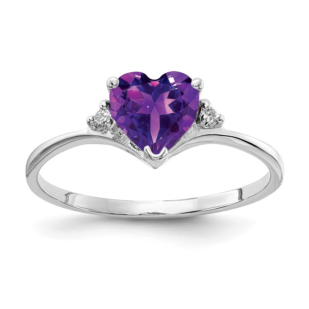 14k White Gold 6mm Heart Amethyst VS Diamond ring