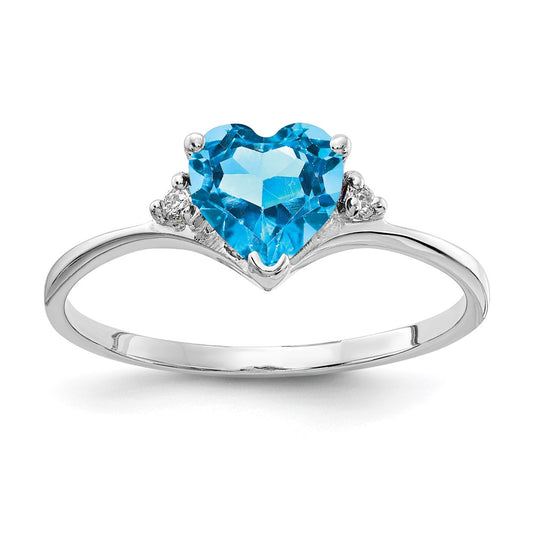 14k White Gold 6mm Heart Blue Topaz A Diamond ring