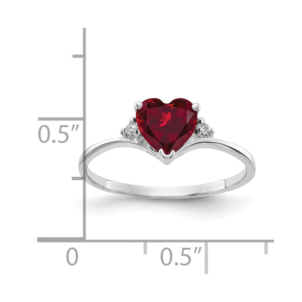 14k White Gold 6mm Heart Created Ruby A Diamond ring