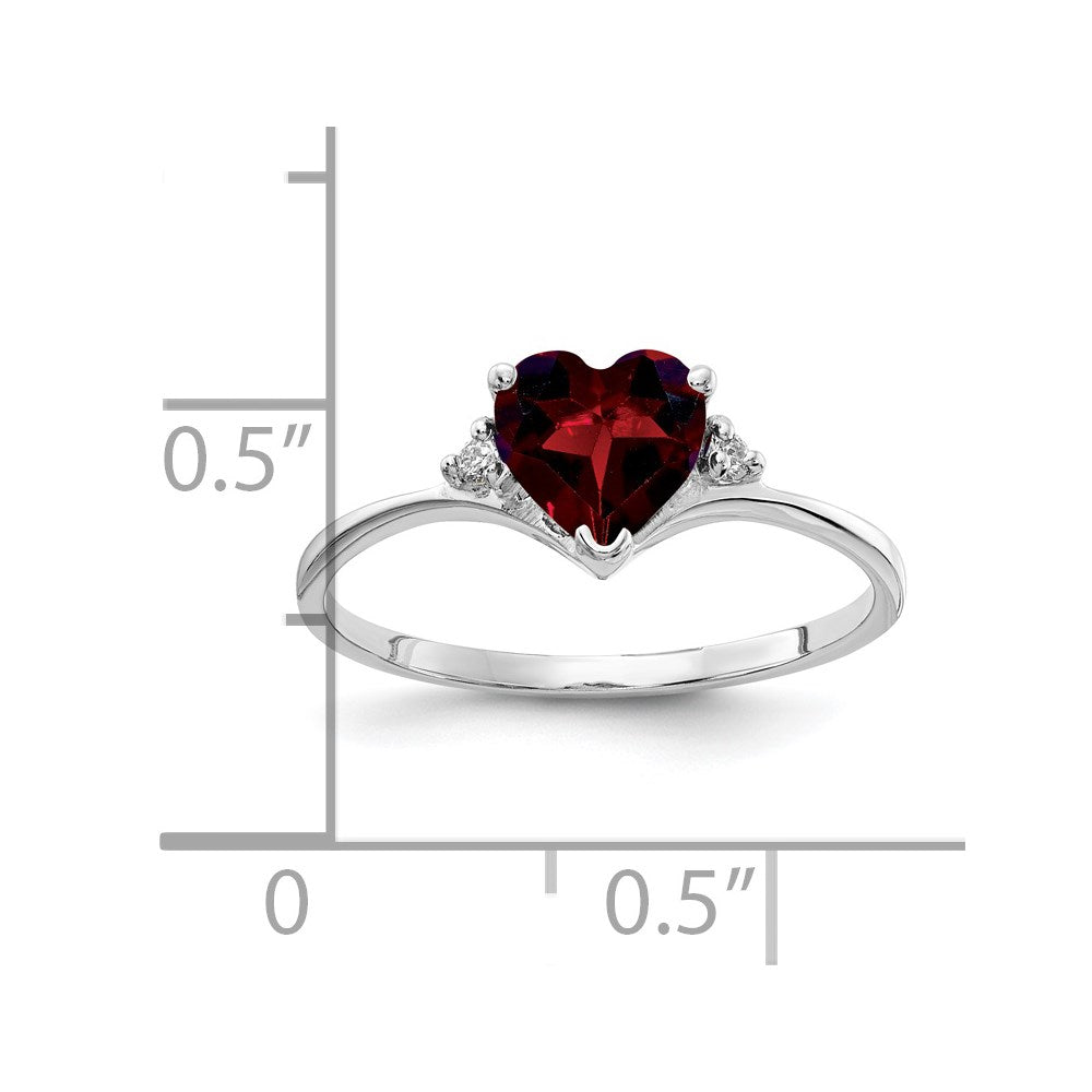 14k White Gold 6mm Heart Garnet A Diamond ring