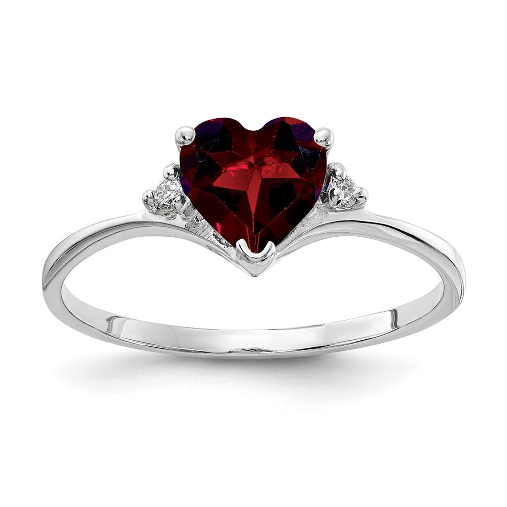 14k White Gold 6mm Heart Garnet A Diamond ring