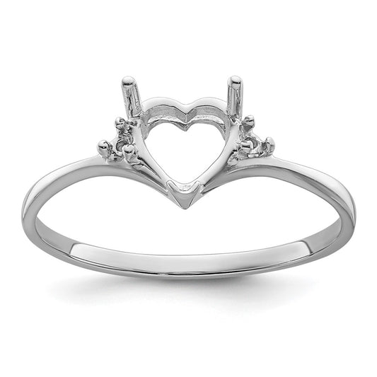 14k White Gold Polished .03ct. Diamond & 6mm Heart Gemstone Ring Mounting
