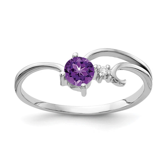 14k White Gold 4mm Amethyst AA Diamond ring