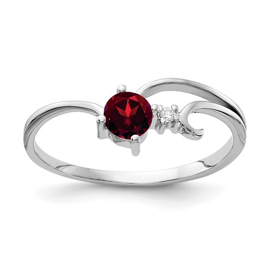 14k White Gold 4mm Garnet AA Diamond ring