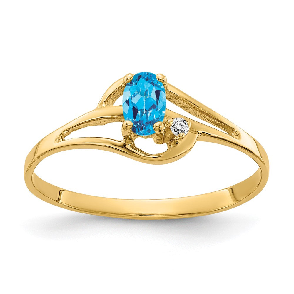 14k 5x3mm Oval Blue Topaz AAA Diamond ring