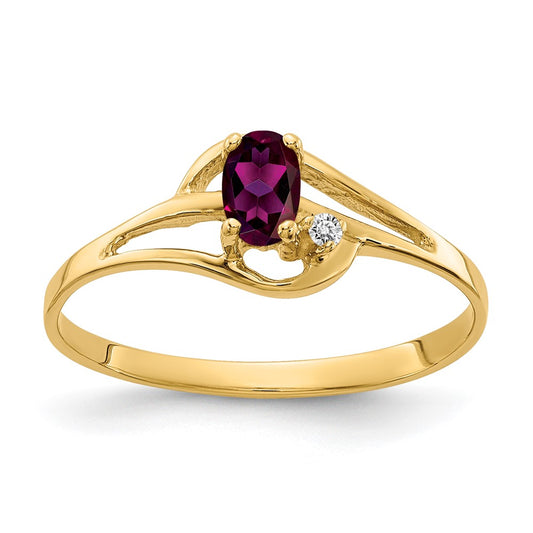14k 5x3mm Oval Rhodolite Garnet A Diamond ring