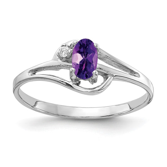 14k White Gold 5x3mm Oval Amethyst VS Diamond ring