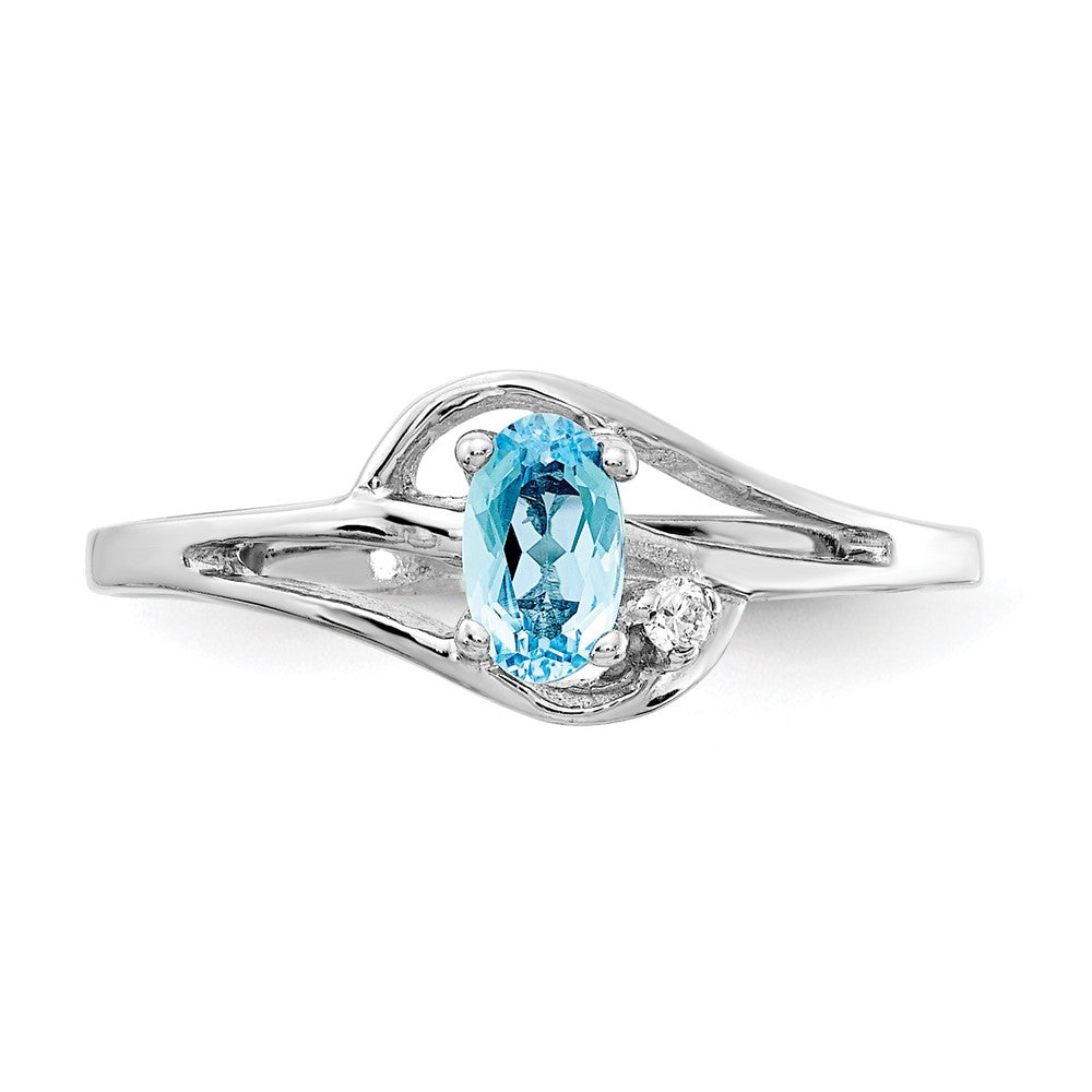 14k White Gold 5x3mm Oval Blue Topaz VS Diamond ring