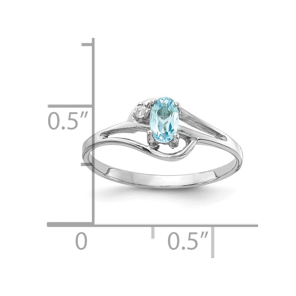 14k White Gold 5x3mm Oval Blue Topaz AAA Diamond ring