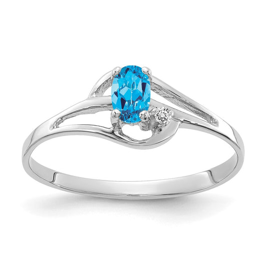 14k White Gold Blue Topaz Diamond Ring