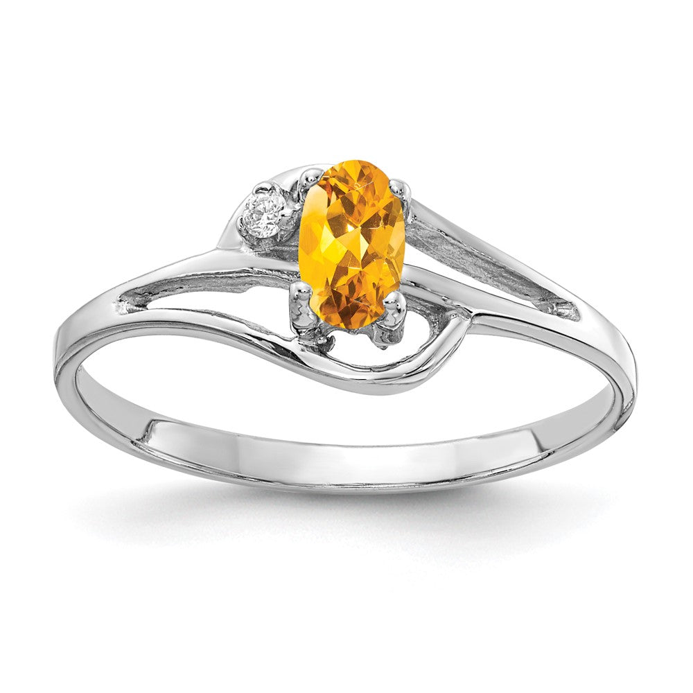 14k White Gold 5x3mm Oval Citrine AAA Diamond ring