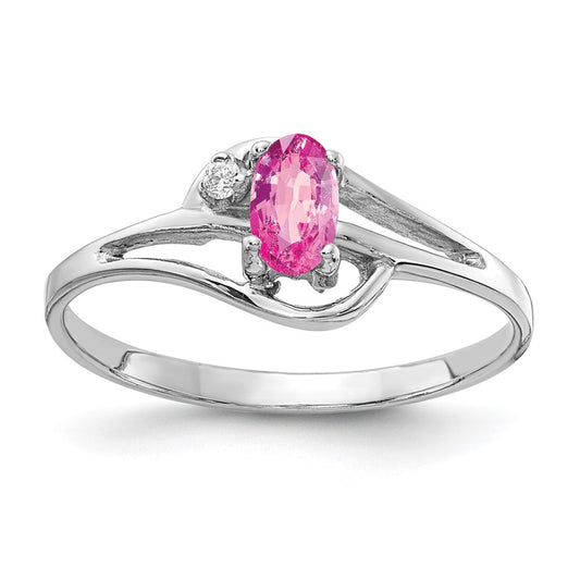 14k White Gold 5x3mm Oval Pink Sapphire AA Diamond ring