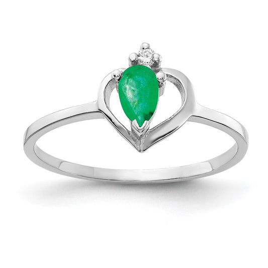 14k White Gold 5x3mm Pear Emerald VS Diamond ring