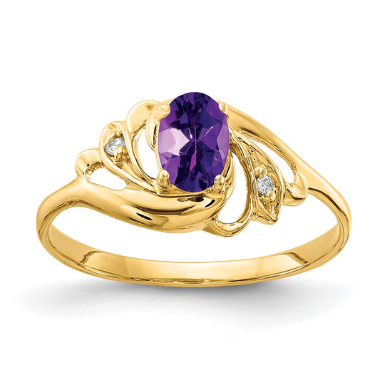 14k 6x4mm Oval Amethyst AAA Diamond ring
