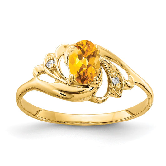 14k 6x4mm Oval Citrine AA Diamond ring