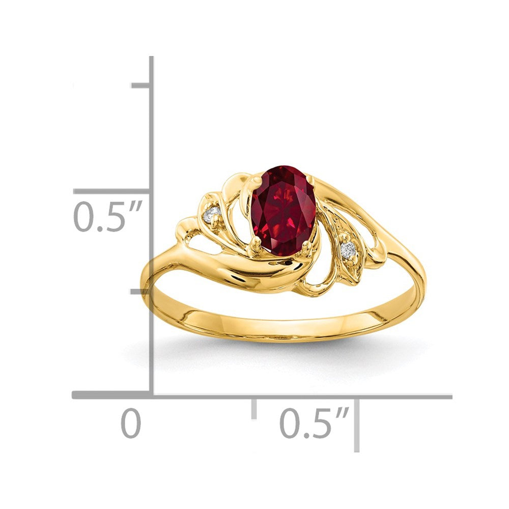 14k 6x4mm Oval Created Ruby VS Diamond ring