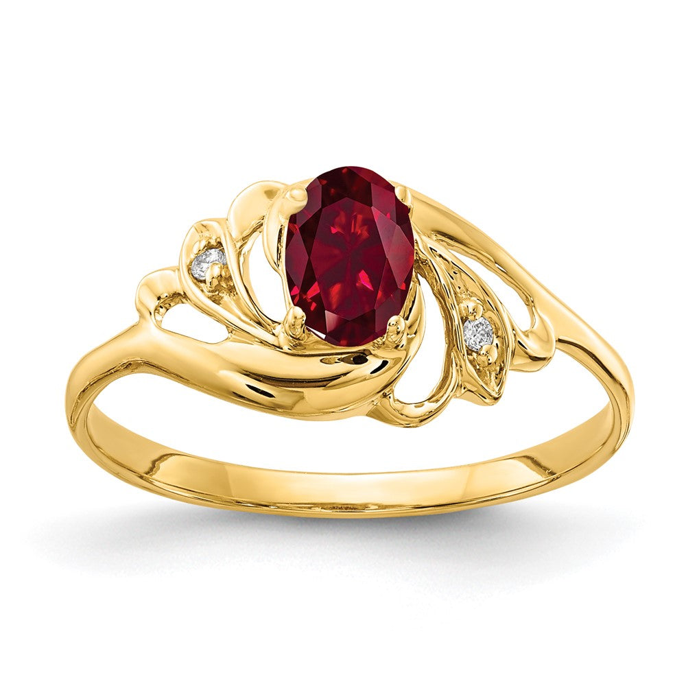 14k 6x4mm Oval Created Ruby AA Diamond ring