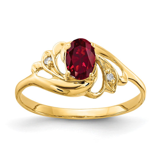 14k 6x4mm Oval Created Ruby VS Diamond ring