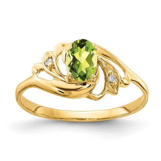 14k 6x4mm Oval Peridot AA Diamond ring