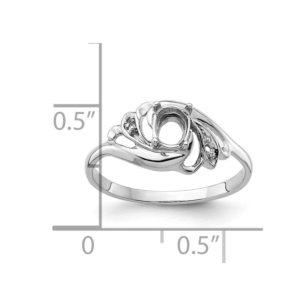 14k White Gold Polished .02ct. Diamond & 6x4 Oval Gemstone Ring Mounting