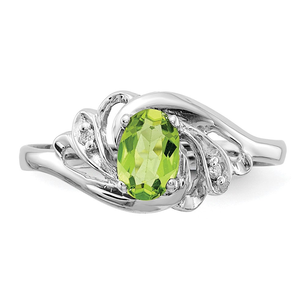 14k White Gold 6x4mm Oval Peridot AA Diamond ring