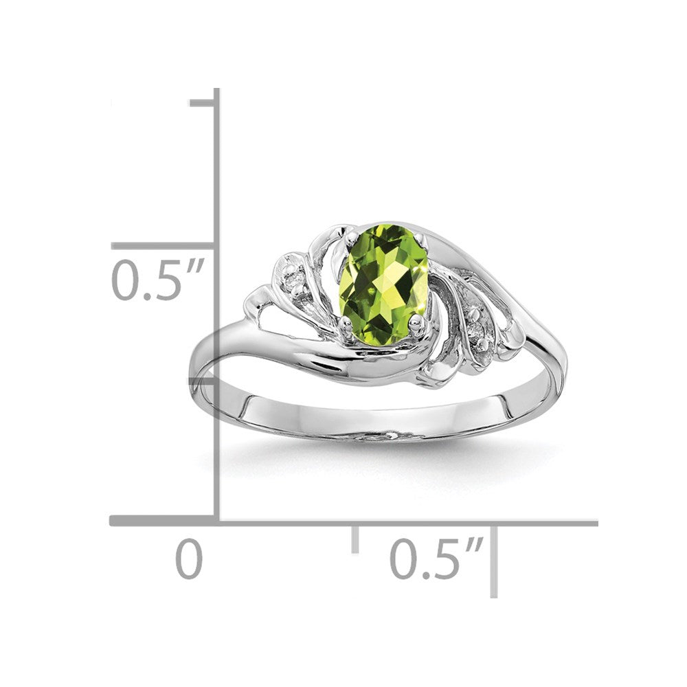 14k White Gold 6x4mm Oval Peridot AA Diamond ring