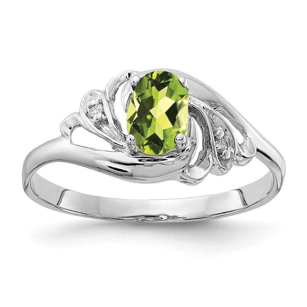 14k White Gold 6x4mm Oval Peridot AA Diamond ring