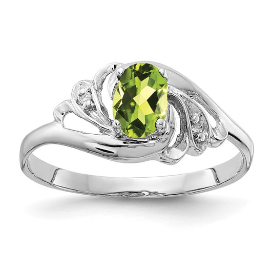 14k White Gold 6x4mm Oval Peridot AA Diamond ring