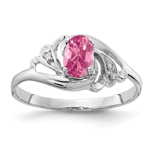 14k White Gold 6x4mm Oval Pink Tourmaline AA Diamond ring