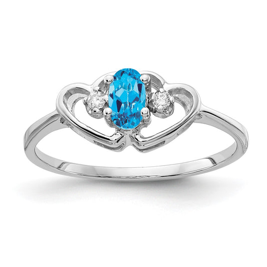 14k White Gold Blue Topaz & AA Diamond Ring
