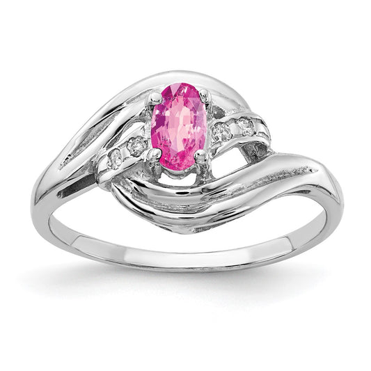 14k White Gold 5x3mm Oval Pink Sapphire A Diamond ring